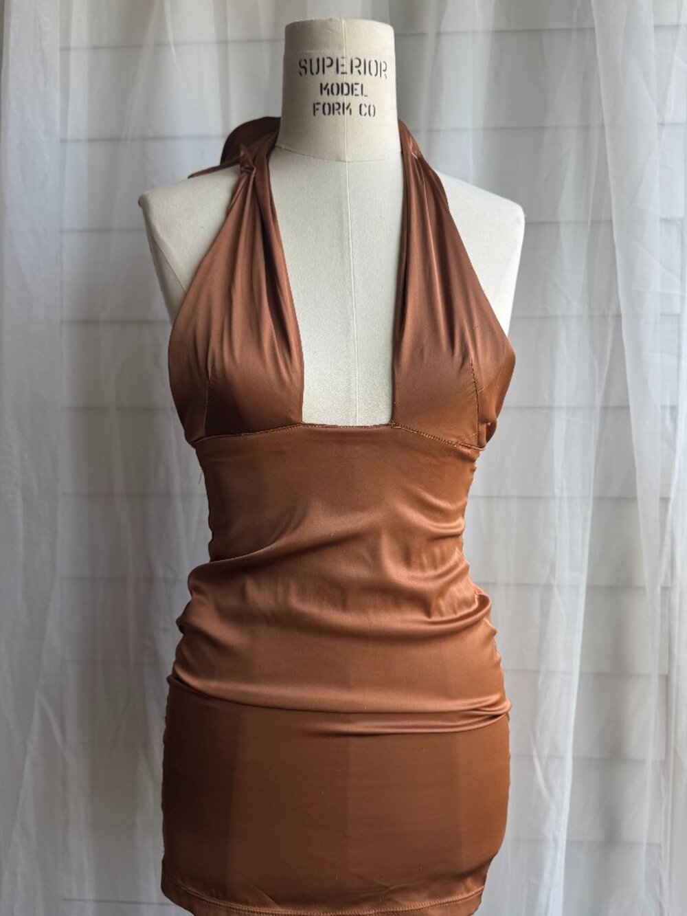 copper satin mini dress
